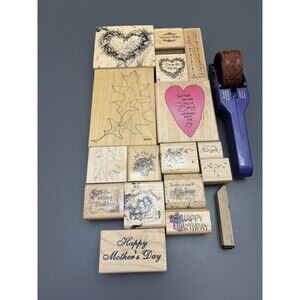 Vintage Wood Rubber Stamps Various Brands Lot Of 18 Card Making Scrapbooking